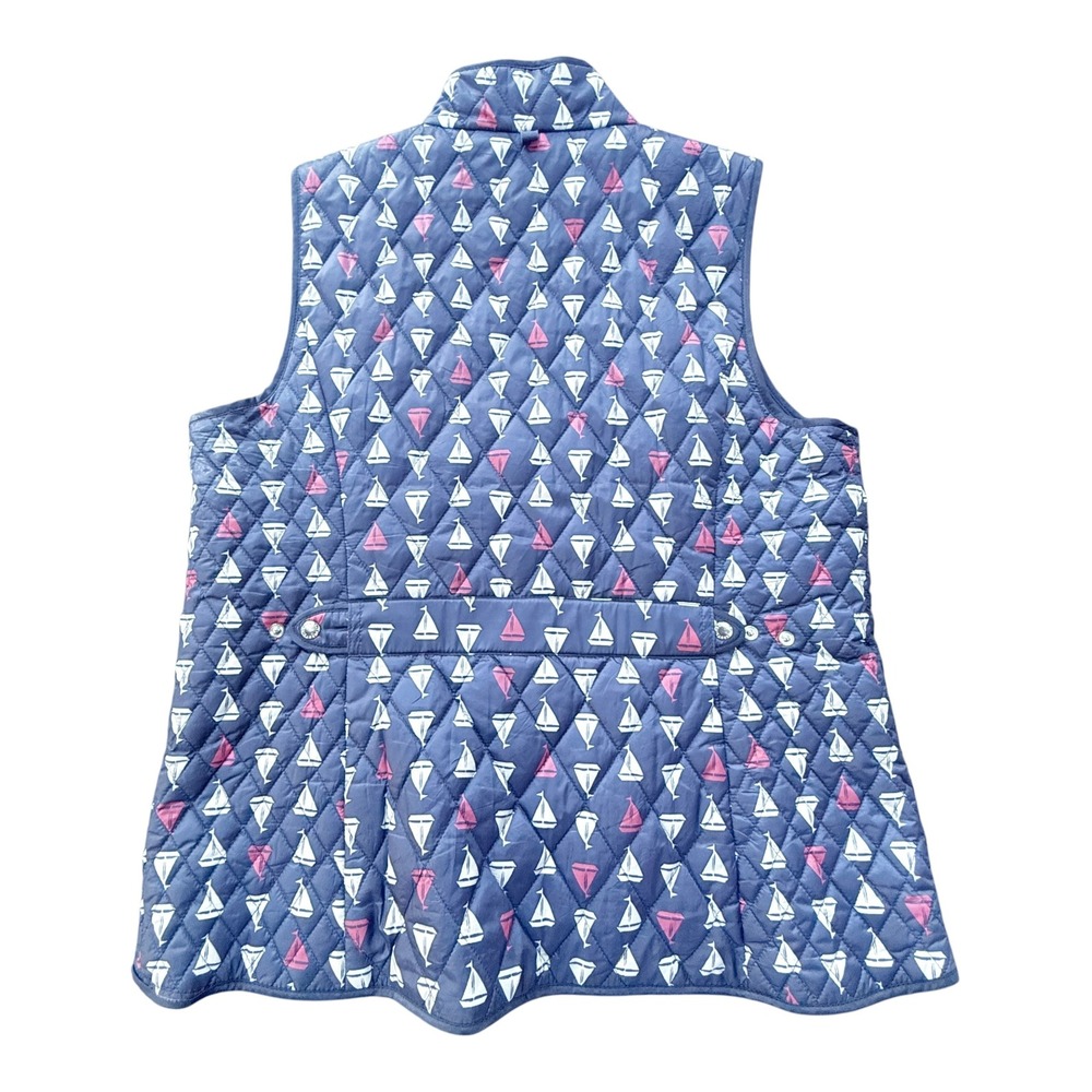 Talbots Puffer Vest Womens Large Navy Blue Sailboat Print Quilted Nautical Beach - Picture 6 of 13